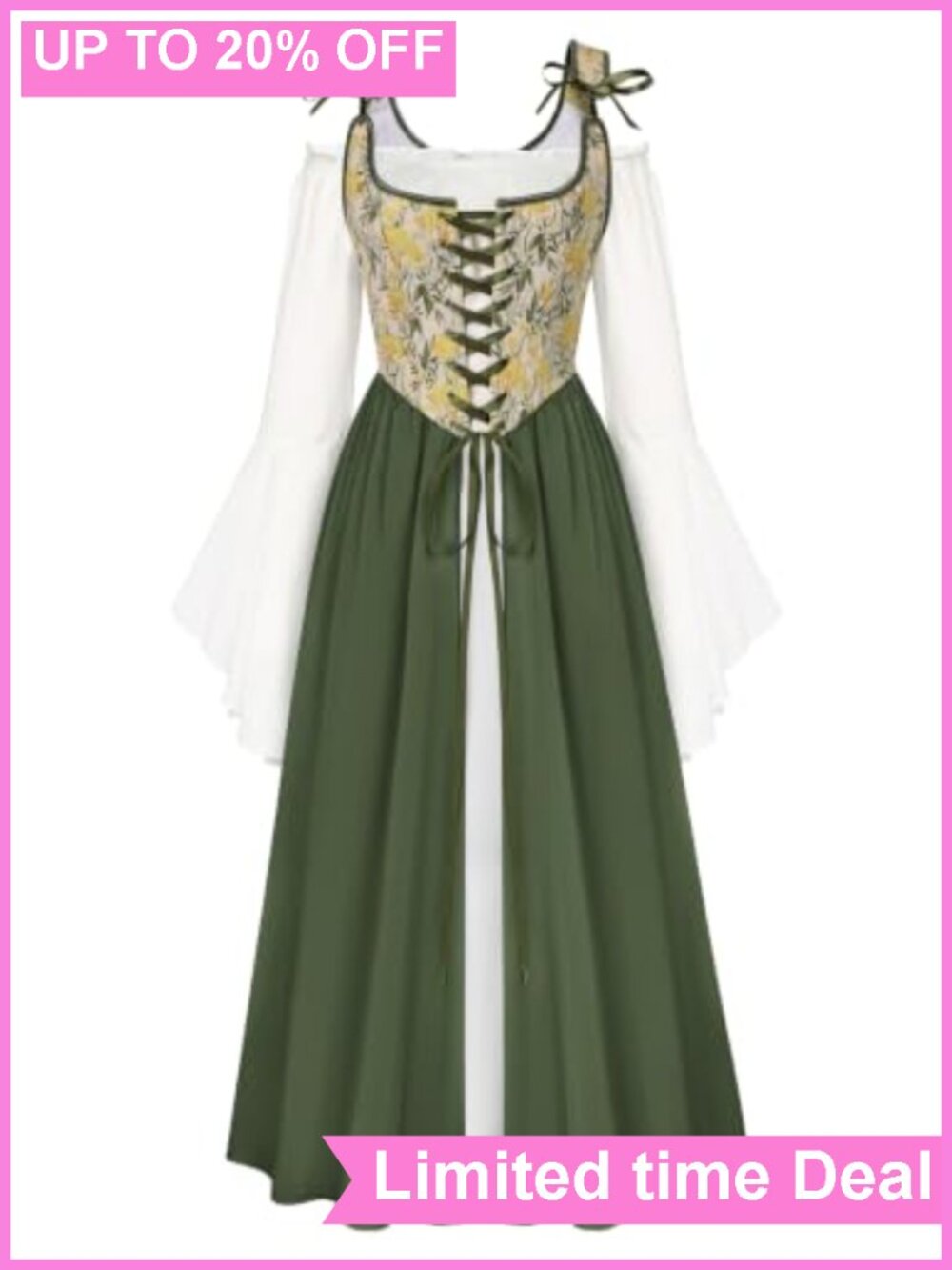 Renaissance Costume Two-Piece Bell Sleeve Corset Dress Medieval